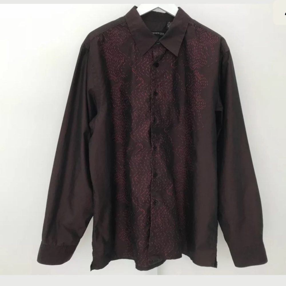 KENNETH COLE BURGUNDY COTTON LONG SLEEVE SHIRT SIZE XL